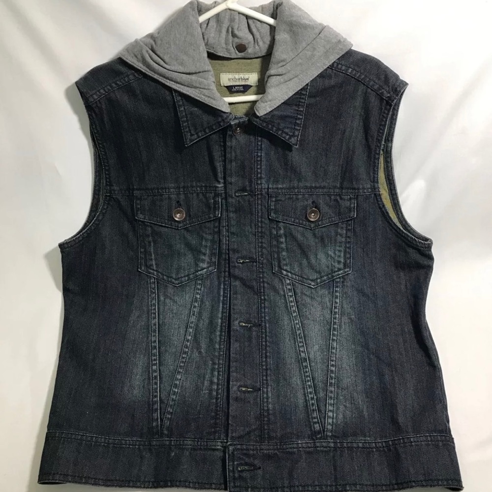 Anchor Blue | Sleeveless Denim Hooded Jean Jacket